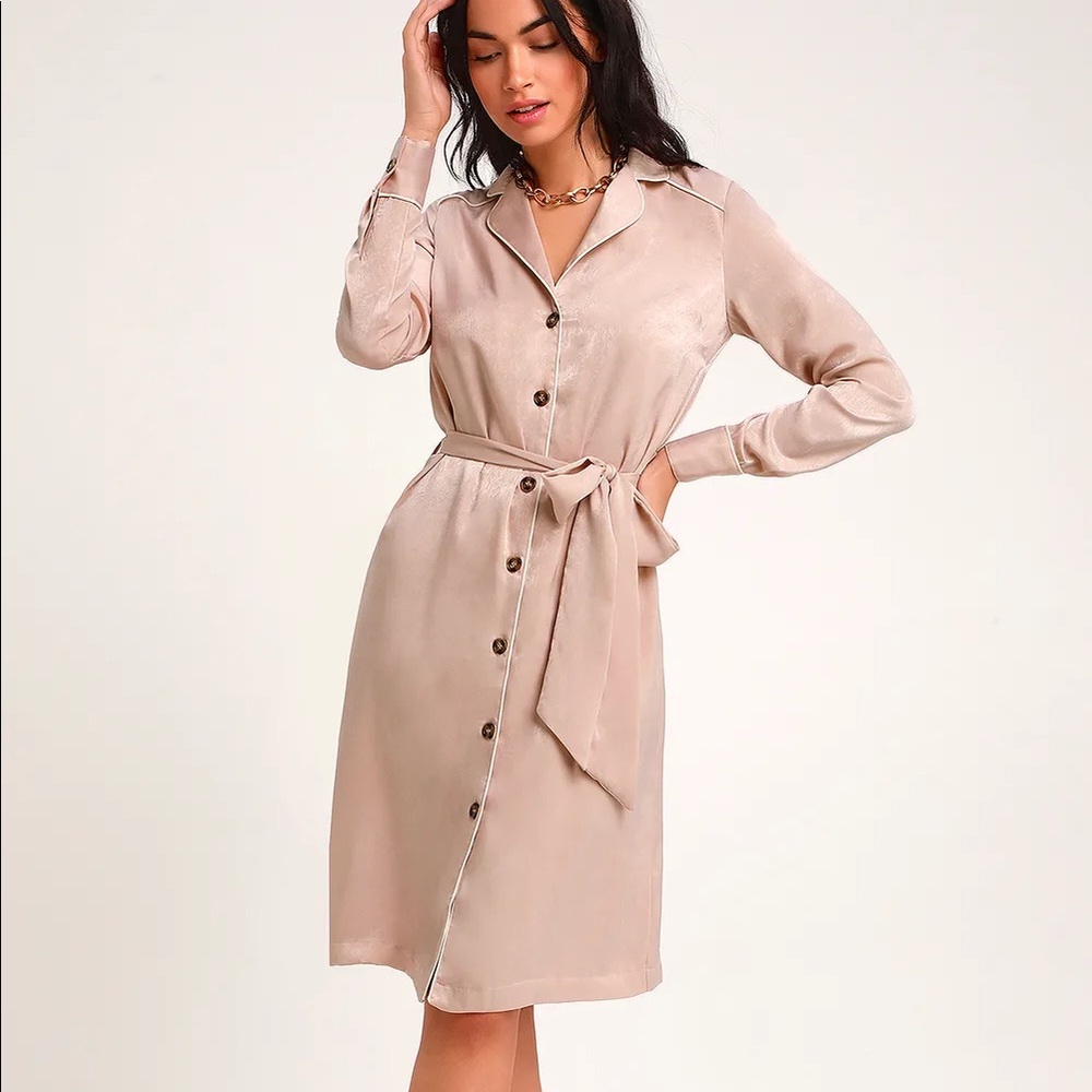 Lulus Elise Blush Satin Long Sleeve Midi Dress - Picture 3 of 5